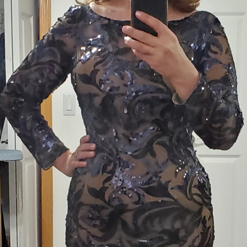 Formal Navy and Tan Dress